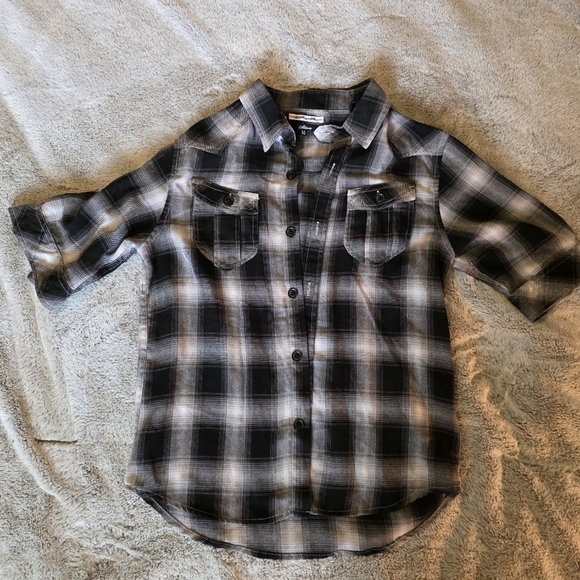skhone Tops - Womens Plaid 3/4 Sleeve Shirt - Black and White